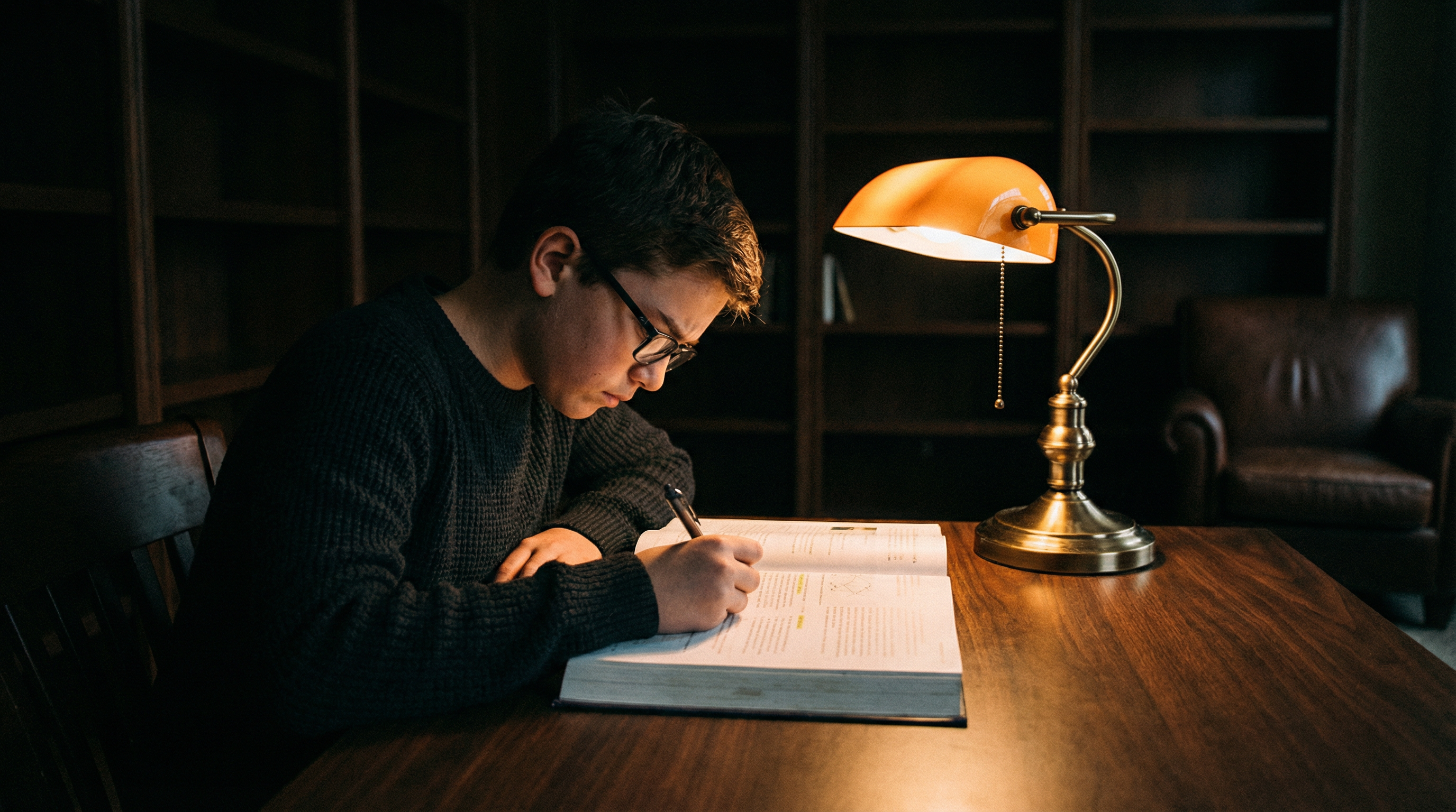 Middle school student focused on studying